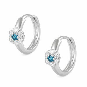 Girls Children Sterling Silver Flower December Birthstone Huggie Hoop Earrings